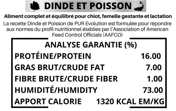 Dinde & Poisson (formule chiot/gestation) - Pür Évolution